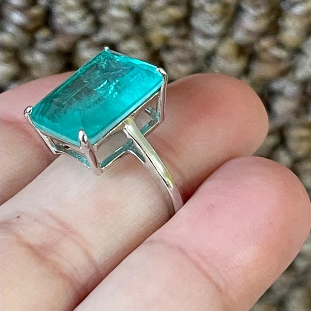 NWT Elegant 925 Silver Paraiba Doublet Natural Quartz 14X10mm Ring Size 6